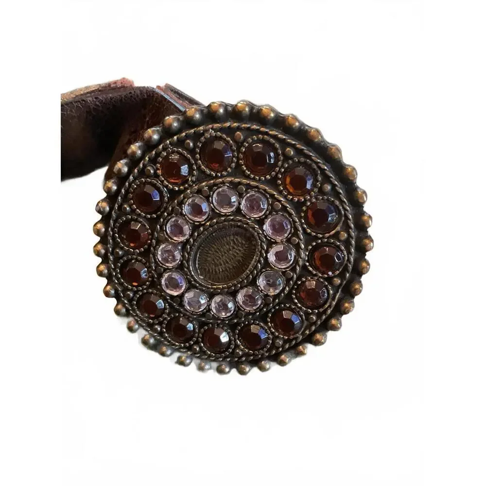 Fabio Corti Genuine Leather Belt with  Rhinestone Decorative Buckle